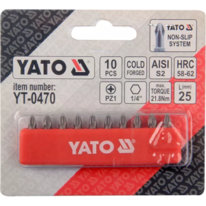 YATO csavarhúzóhegyek 10 db. pz1×25 s2 – YT-0470