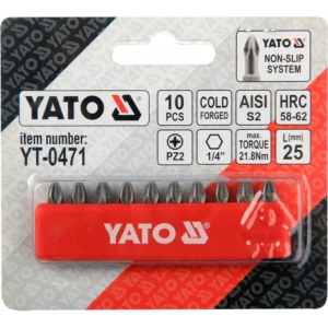 YATO csavarhúzóhegyek 10 db. pz2×25 s2 – YT-0471