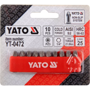 YATO csavarhúzóhegyek 10 db. pz3×25 s2 – YT-0472