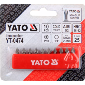 YATO csavarhúzóhegyek 10 db. PH1×25 s2 – YT-0474