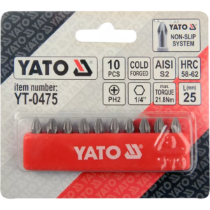 YATO csavarhúzóhegyek 10 db. PH2×25 s2 – YT-0475