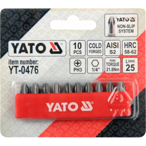 YATO csavarhúzóhegyek 10 db. PH3×25 s2 – YT-0476