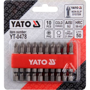 YATO csavarhúzóhegyek 10 db. PH2×50 s2 – YT-0478