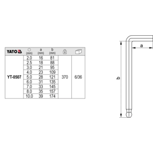 YATO gömbvégű imbuszkulcskészlet 9 db 2-10 mm cr-v – YT-0507