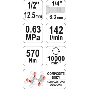 YATO pneumatikus ütvecsavarozó 1/2" 570 Nm – YT-09505