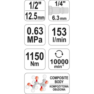 YATO pneumatikus ütvecsavarozó 1/2" 1150 Nm – YT-09540