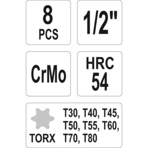 YATO torx betétes ütőkulcs-készlet 8 db – YT-1065