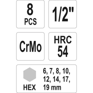 YATO hex betétes ütőkulcs-készlet 8 db – YT-1066