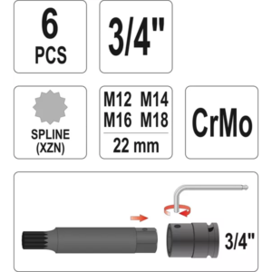 YATO ütő bitkészlet spline 3/4 col – YT-1157