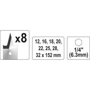 YATO fa lapos fúrószárkészlet 8 db 12-32 mm – YT-3259