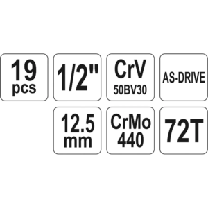 YATO dugókulcskészlet racsnival 1/2, 19 db – YT-38681