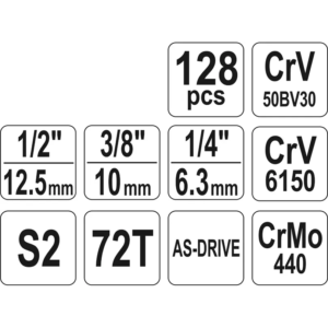 YATO szerszámkészlet 1/2" 128 db xl – YT-38872
