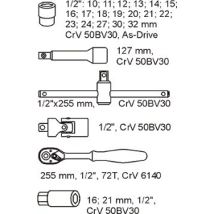 YATO fiókbetét kit szerszám1/2 24 db. – YT-5537