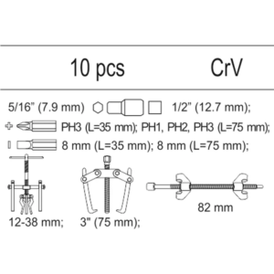 YATO fiókbetét szerszámok motor. 10 db. – YT-55476